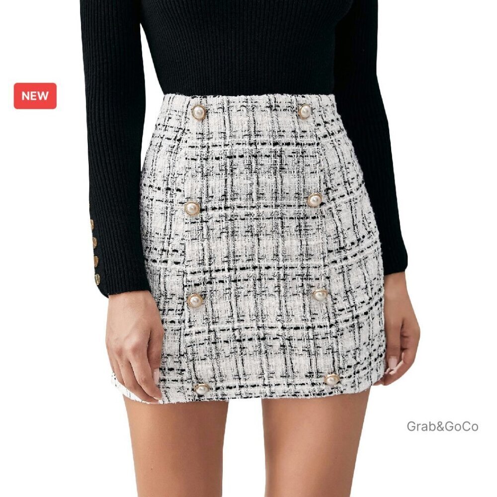 High Waist Tweed Mini Skirt A-Line Elegant Chic Y2K Party Work Wear